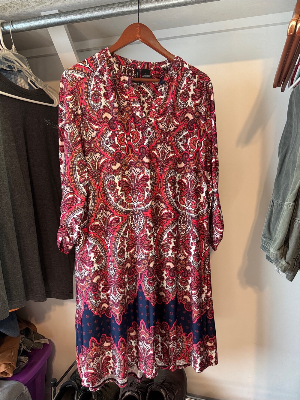 New Directions Women’s Paisley Print Tunic 3/4 sleeve Dress
